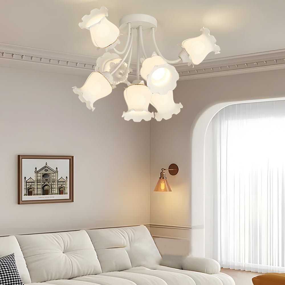 White Flower Chandelier with 3-Step Dimming, 7 Lights
