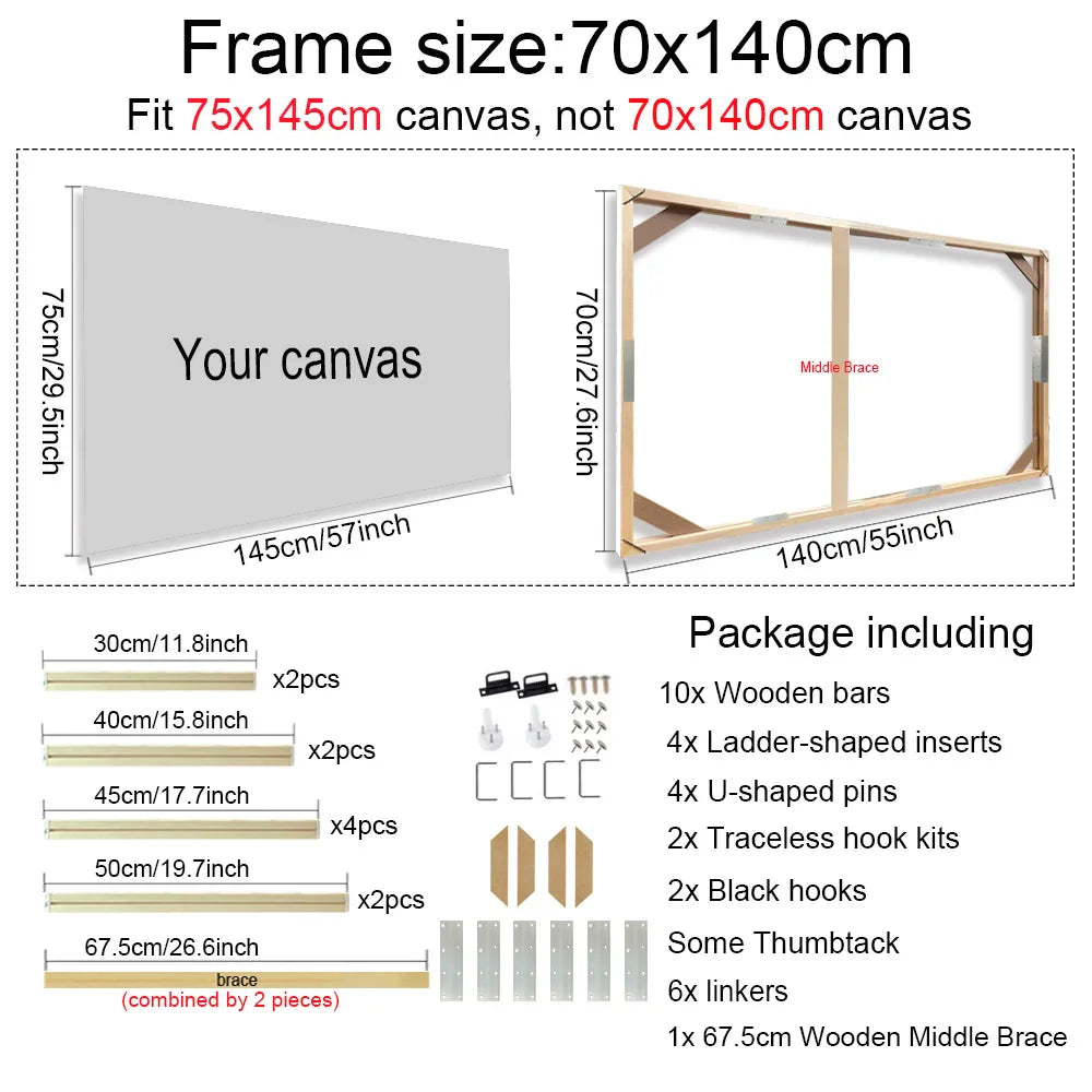 Solid Wood Canvas Stretcher Frame Gallery Mount Multiple Sizes