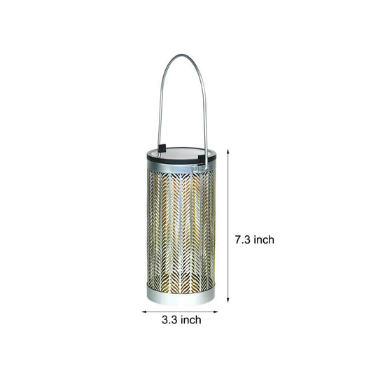 7.3-Inch Metal Cutout Solar Hanging Lantern – Silver Outdoor Decorative Light with Flower Pattern & Warm White LED