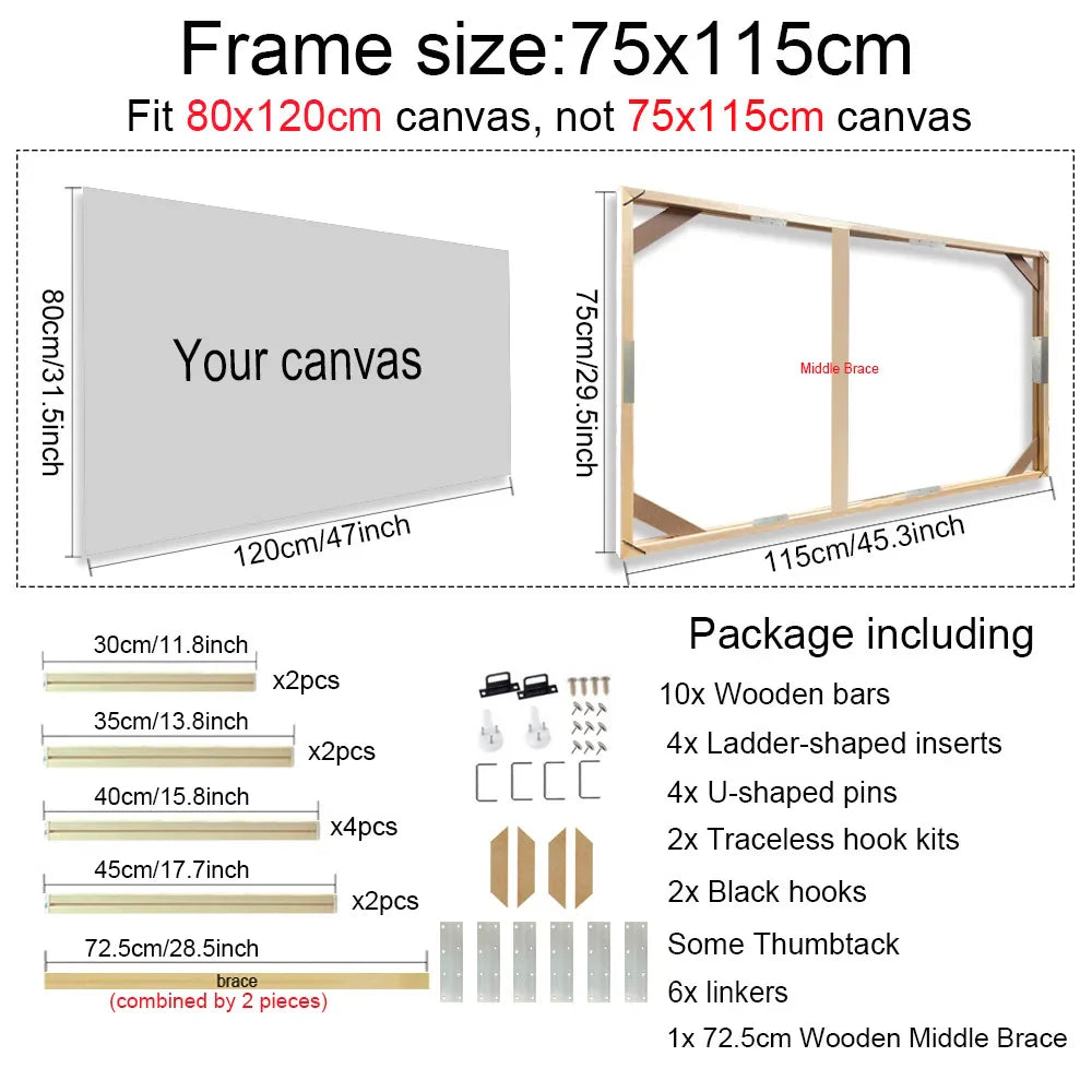 Solid Wood Canvas Stretcher Frame Gallery Mount Multiple Sizes