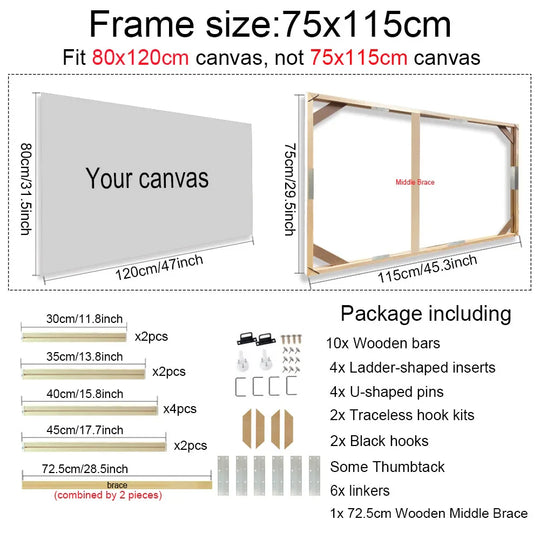 Solid Wood Canvas Stretcher Frame Gallery Mount Multiple Sizes
