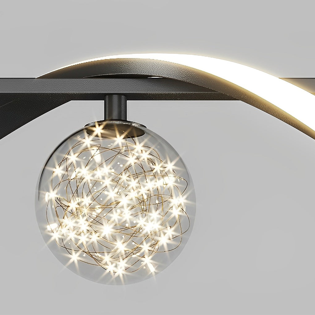 Long Waves Glass Ball Three Step Dimming Nordic Dining Chandelier
