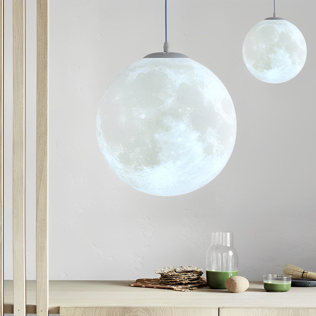 Round Moon Lunar 3D Creativity White Pendant Lamp