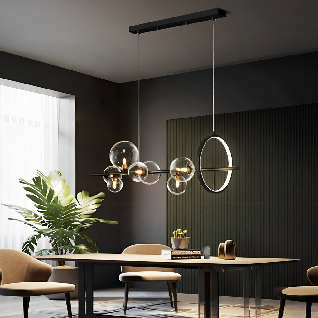Circular Glass Bubbles LED Black Nordic Chandelier