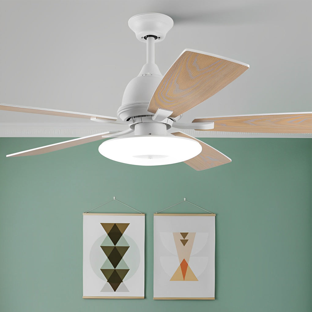 5-Blade Wooden LED Ceiling Fan Light with Remote Control