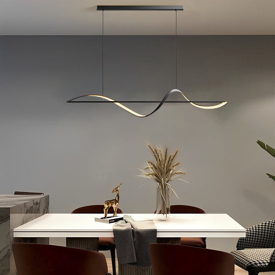 Minimalist Strip Waves LED Copper Dining Room Chandelier