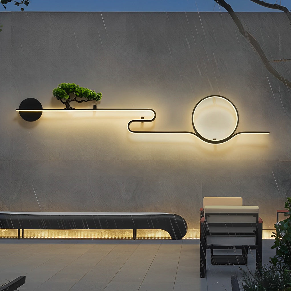 Moon Tree Scenery Waterproof LED Black Retro Outdoor Wall Lights