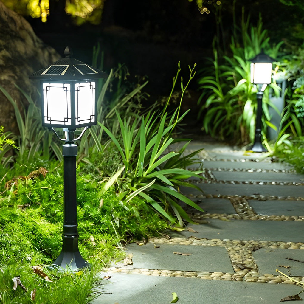 Ancient House Style Solar LED Post Light with 3-Step Dimming