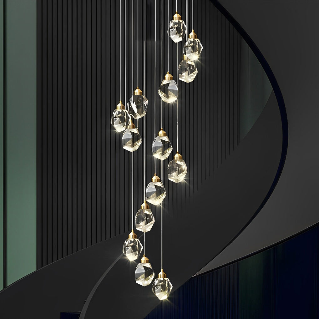 Spiral Crystal – Electroplated Metal Modern Duplex Staircase Chandelier