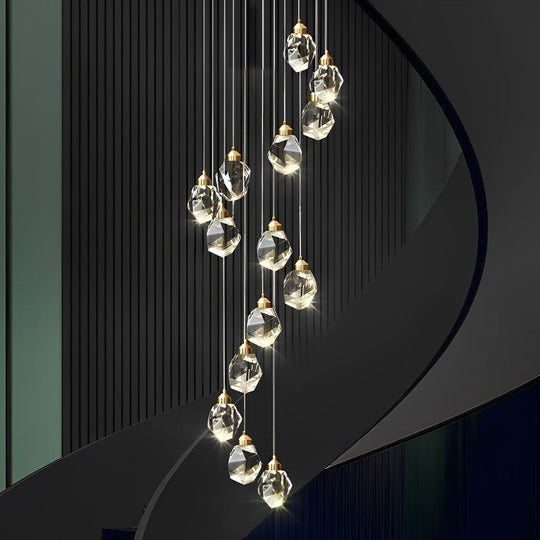 Spiral Crystal – Electroplated Metal Modern Duplex Staircase Chandelier