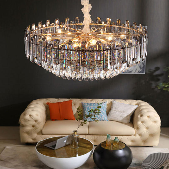 Round Oval Multi-Layer Crystal Electroplated Metal Modern Chandelier