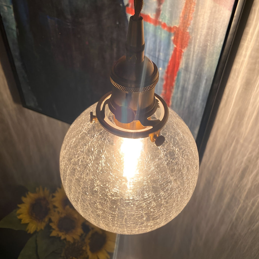 Spherical Glass Cracked Pattern LED Nordic Island Light Hanging Ceiling Lamp