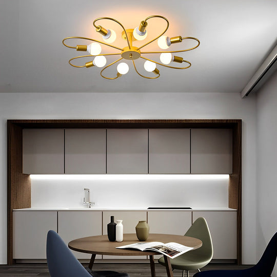 Simple Iron Flower Creative Nordic Bedroom Ceiling Light Fixture