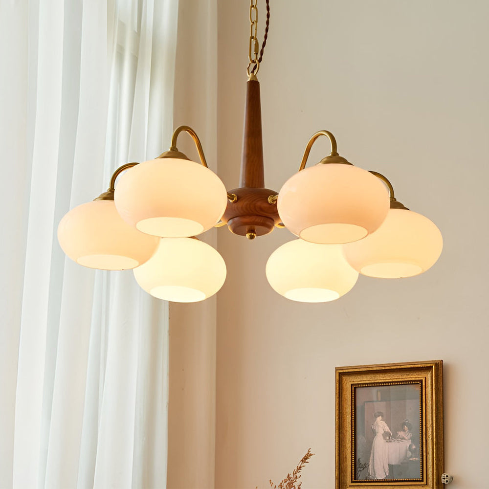 4-Light / 6-Light Glass & Wood E27 LED Nordic Chandelier Hanging Ceiling Light