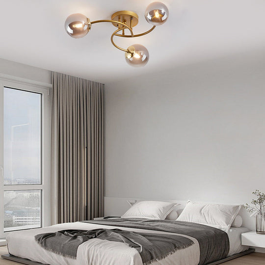 5-Light Glass Globe Swirled Metal LED Modern Flush Mount Ceiling Light