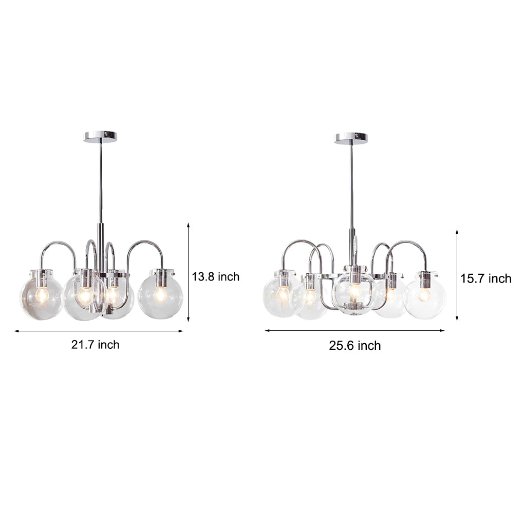 4 or 5 Lights Glass Ball Curved Iron Arm Nordic Chandelier
