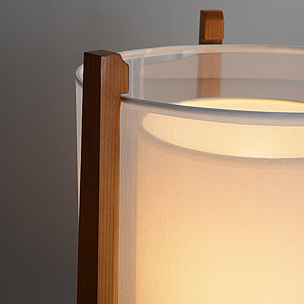 Rustic Japanese-Style Wood Standing Floor Lamp with Double Shades