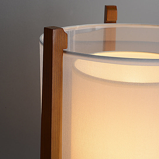 Rustic Japanese-Style Wood Standing Floor Lamp with Double Shades