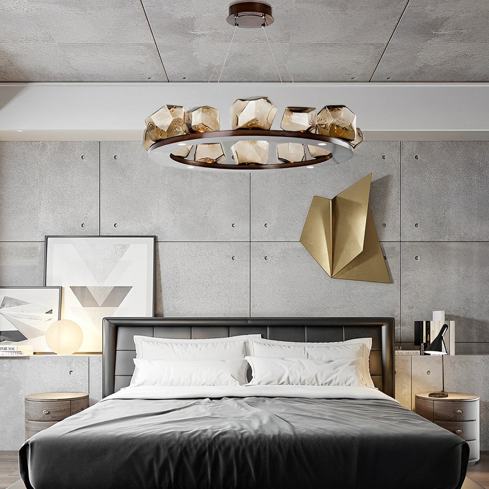 Irregular Cognac Glass Shade Modern LED Chandelier