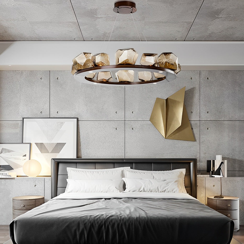 Irregular Cognac Glass Shade Modern LED Chandelier