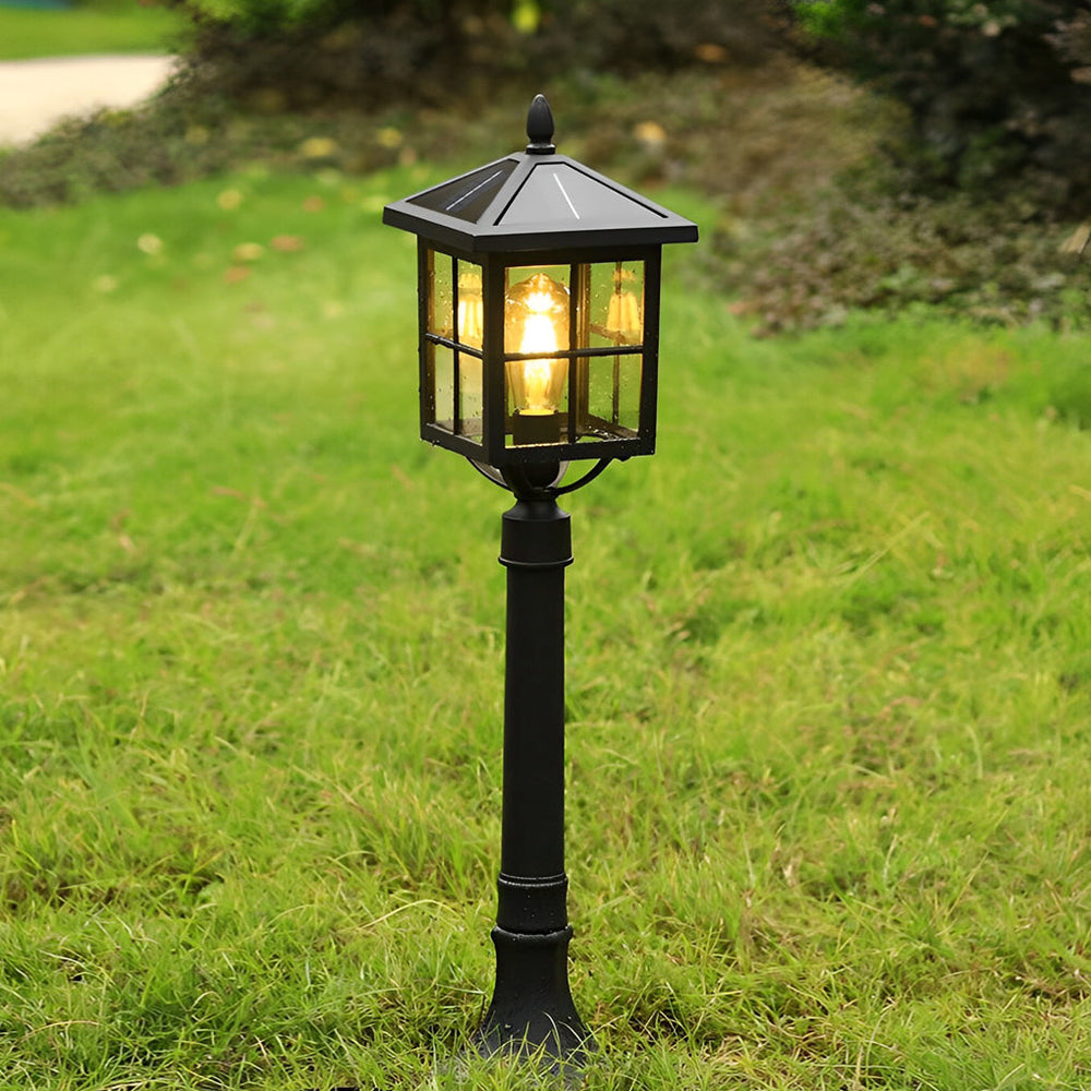 Retro Black Solar & Hardwired Outdoor Pavilion-Inspired Lawn Lamp