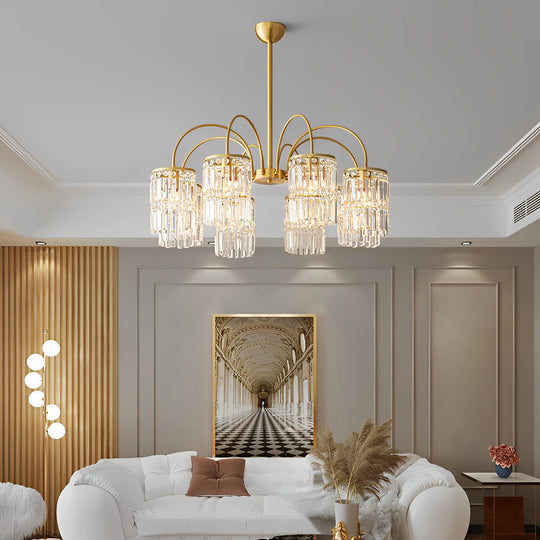 Crystal Shade Copper Curved Arms Luxury Post Modern Chandelier