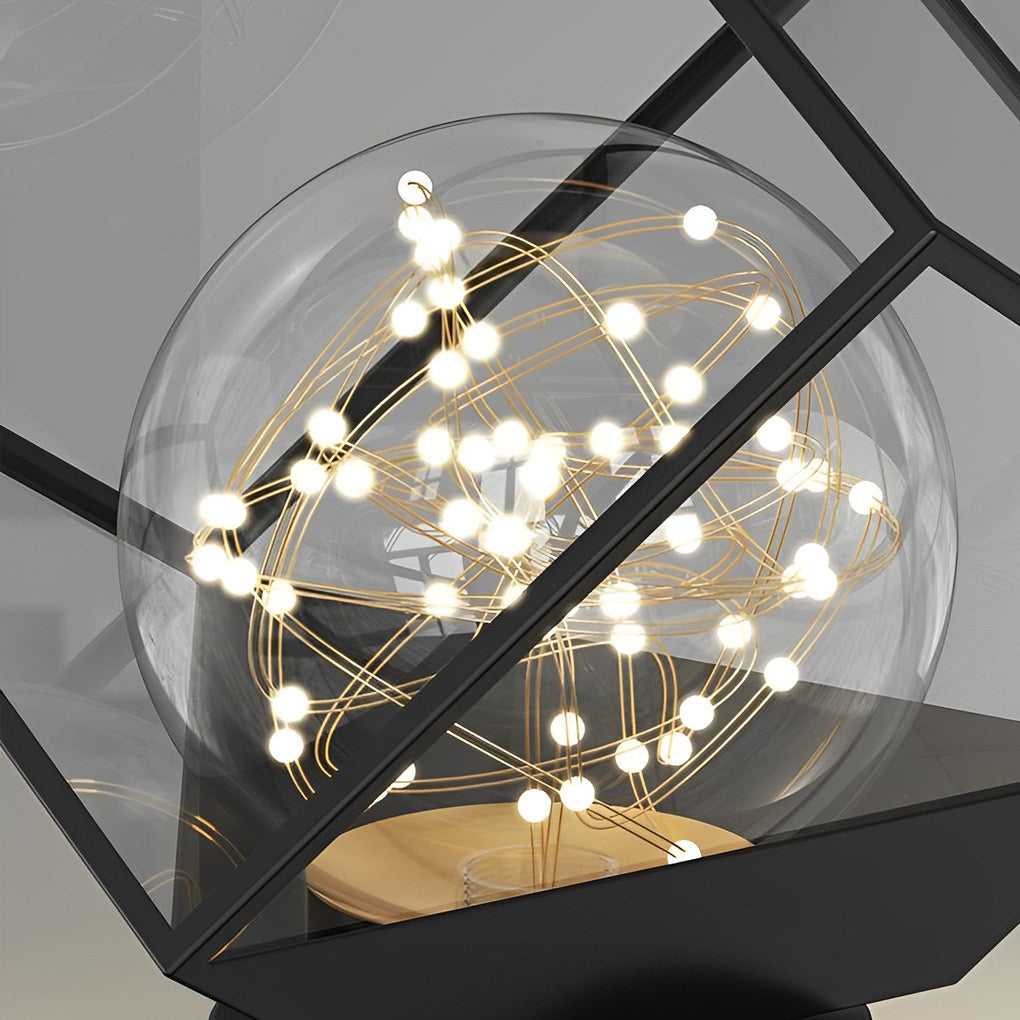 Square Frame Metal Glass Three-Step Dimming Black Modern Ceiling Lamp