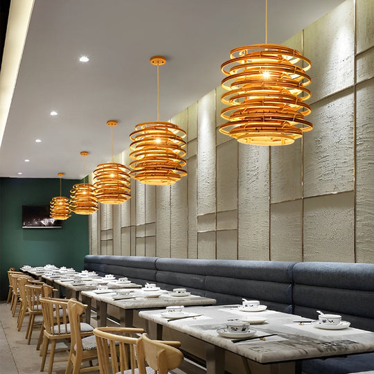 16'' Round Bamboo Pendant Light for Farmhouse and Modern Living Spaces