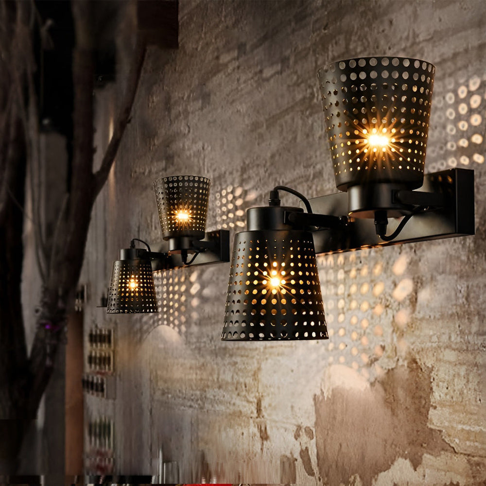 Retro Iron Hollow Adjustable Black Industrial Style Plug-in Wall Sconce