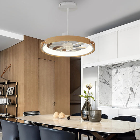 Round Wood LED 3-Step Dimming Bladeless Ceiling Fan with App Control