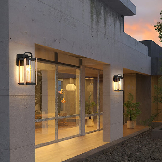Lantern Shaped Black Industrial Outdoor Wall Sconce