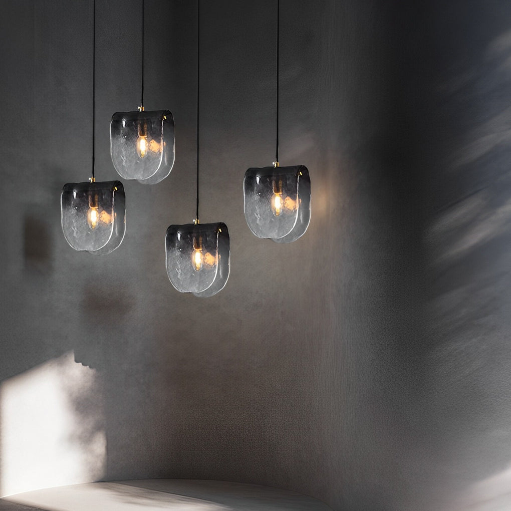 Gradient Smokey Gray Glass Post-Modern Small Chandelier Pendant Light