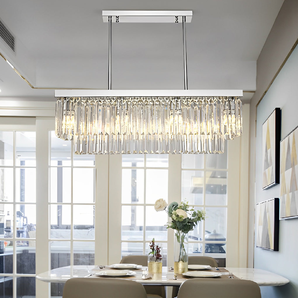 Rectangular Metal Crystal 3-Step Dimming Nordic Dining Room Chandelier