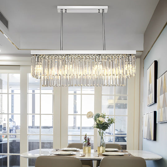 Rectangular Metal Crystal 3-Step Dimming Nordic Dining Room Chandelier