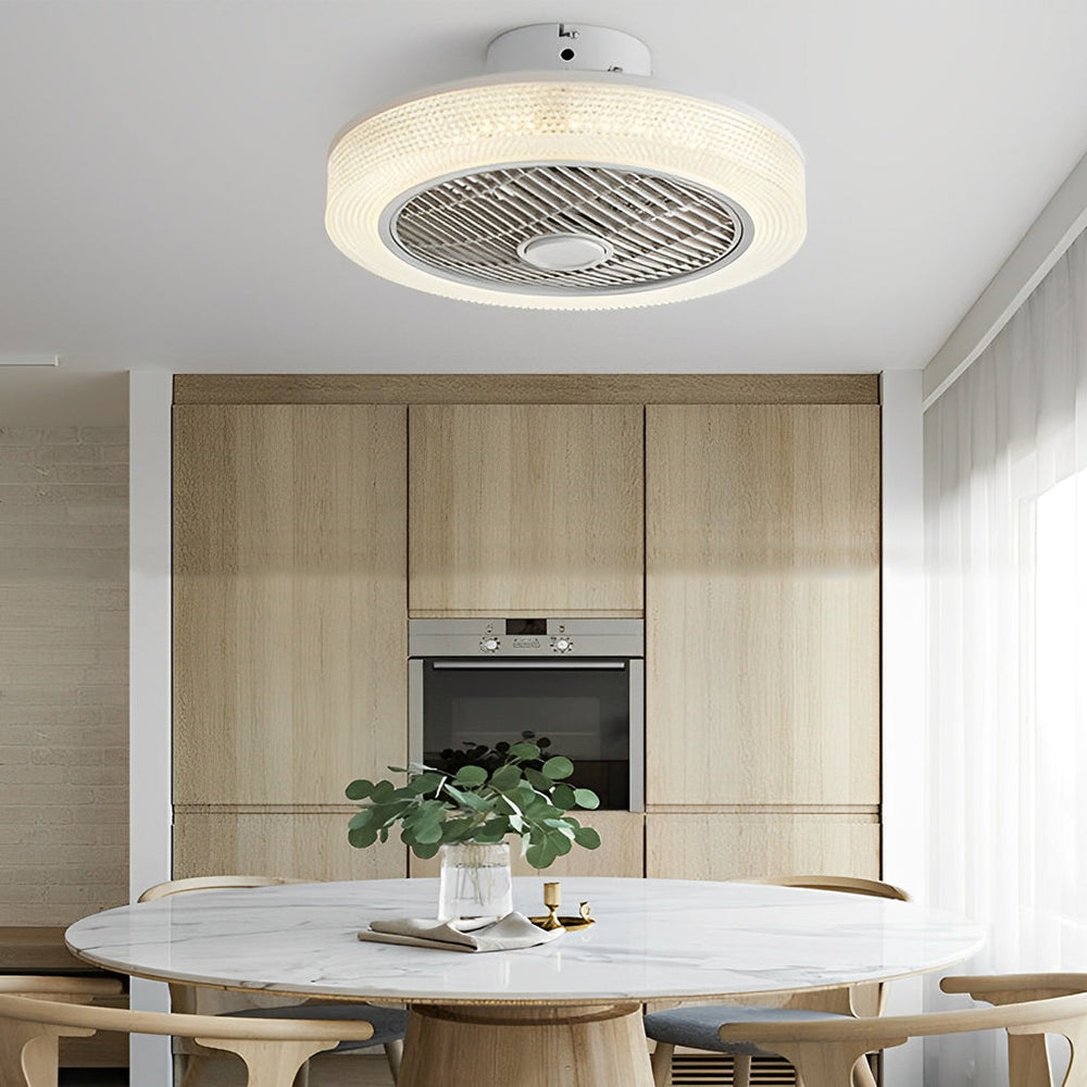 Bladeless Round Ceiling Fan with Dimmable LED and Warm Air for All Seasons