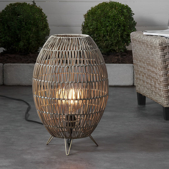 Elegant Handmade Rattan Oval Cage Outdoor Floor Lamp – Rustic Waterproof Lighting
