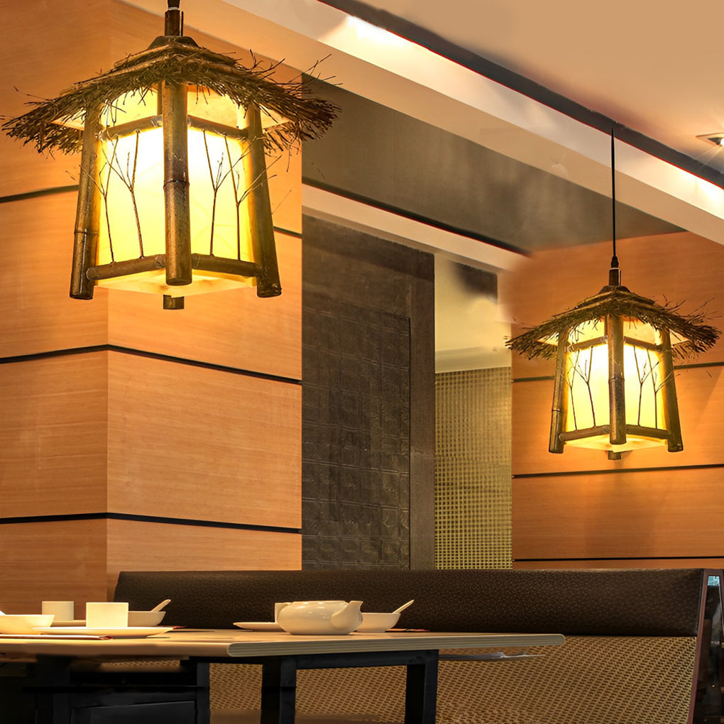 Branch Pattern Bamboo Style Lantern Versatile Outdoor Hanging and Post Light