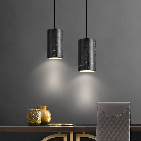 Minimalist Cylindrical Marmoreal 3-Step Dimming Nordic Pendant Light