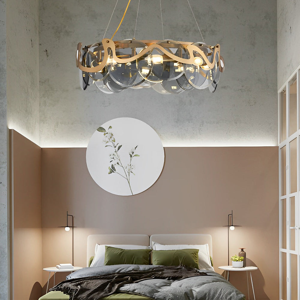 Round Glass Creative Art Iron LED Nordic Chandelier Pendant Light