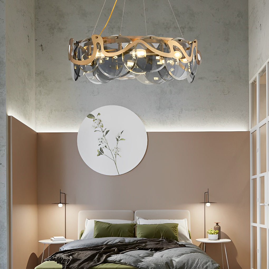 Round Glass Creative Art Iron LED Nordic Chandelier Pendant Light