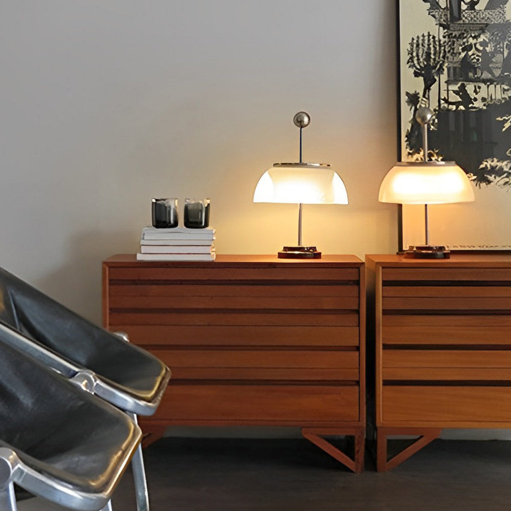 Ribbed Glass Bowl and Metal Italian Accent Table Lamp