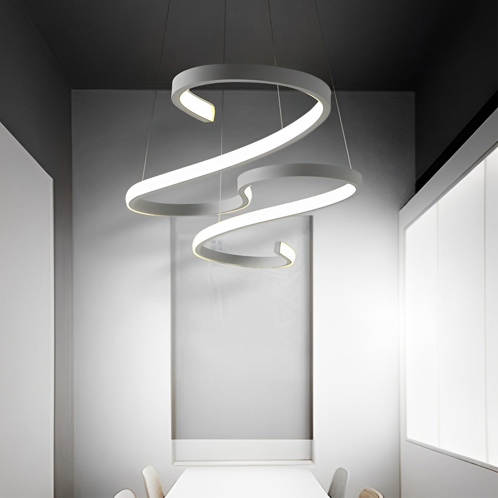 Creative Wavy Lines Stepless Dimming LED White Minimalist Chandelier