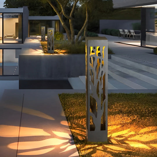 Solar Powered Modern Outdoor Lawn Lights with Hollow Branch Pattern