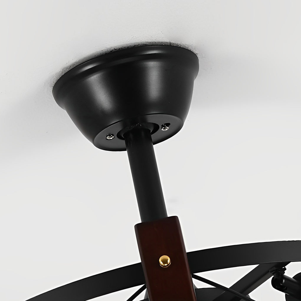Retro Black Bladeless Ceiling Fan with Mesh Chandelier Cage and E26 Holders