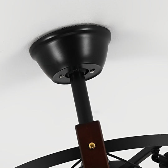 Retro Black Bladeless Ceiling Fan with Mesh Chandelier Cage and E26 Holders