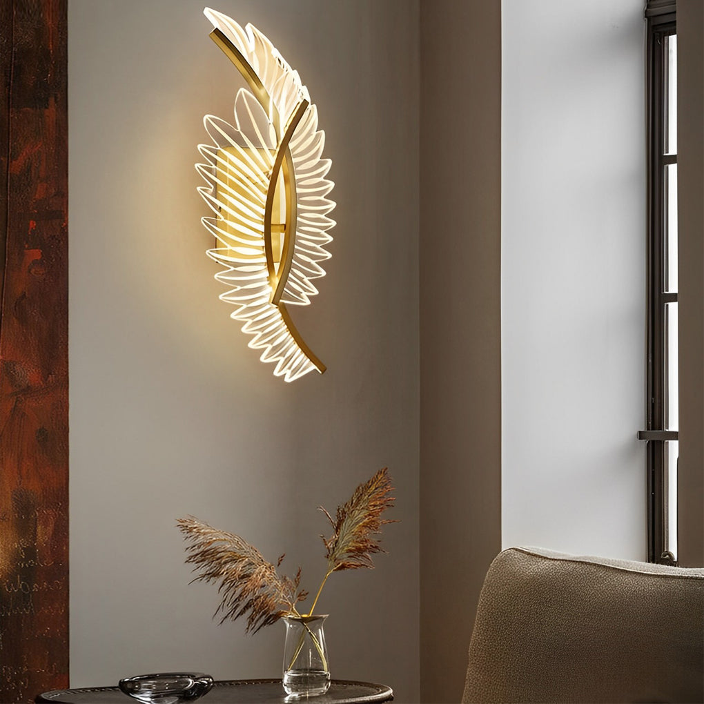 Acrylic Leaves Feathers LED Three Step Dimming Wall Lamp