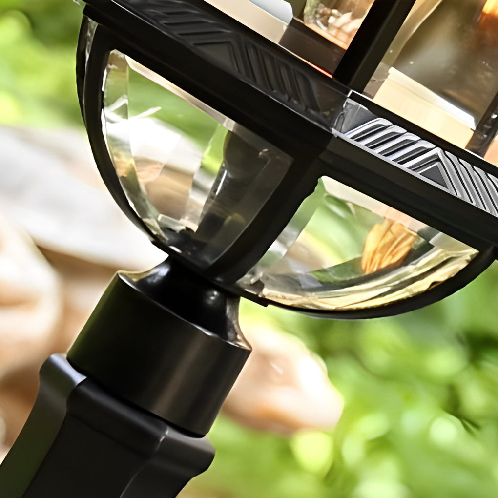 Elegant Black Retro Outdoor Post Light with Glass Shade