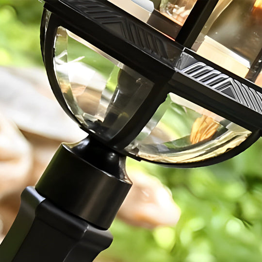 Elegant Black Retro Outdoor Post Light with Glass Shade