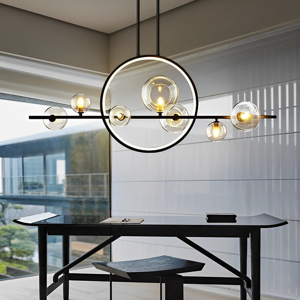 Moon Glass Bubbles LED Black Postmodern Dining Room Chandelier