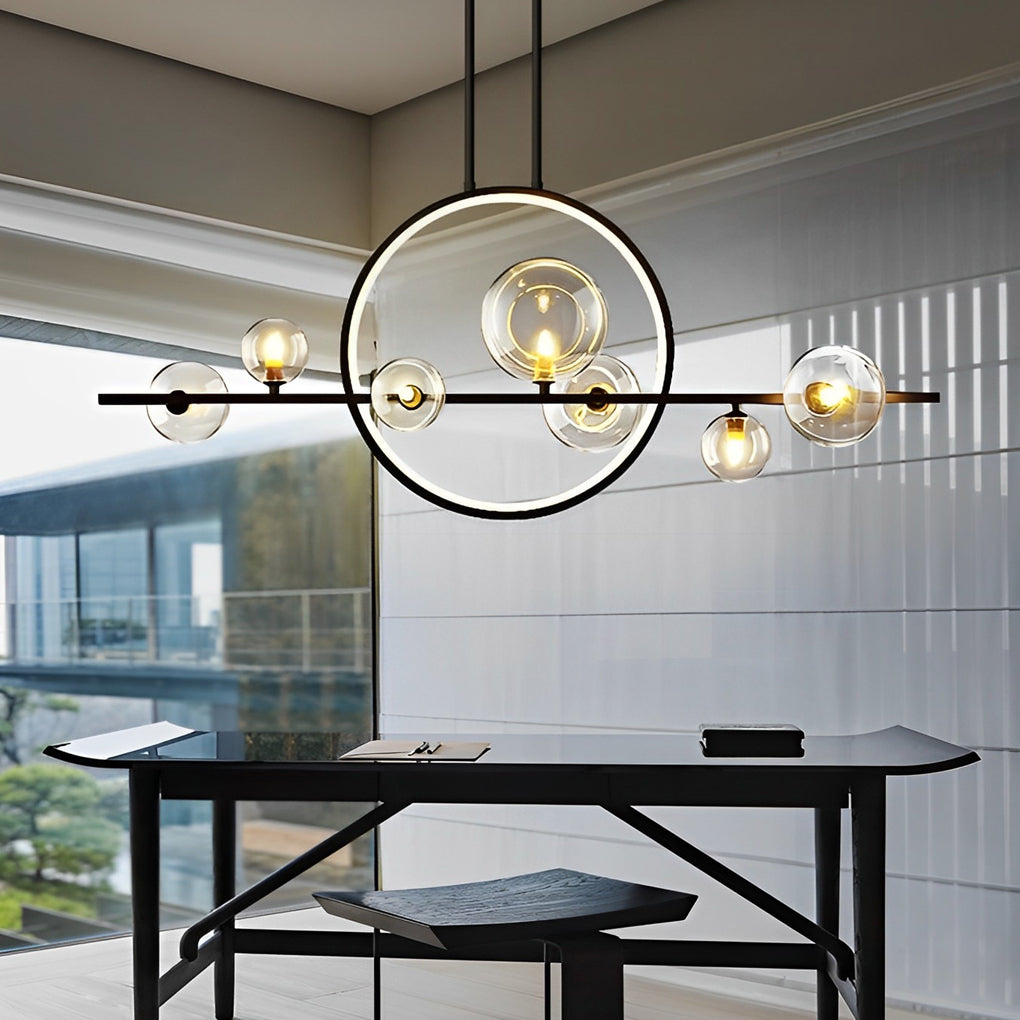Moon Glass Bubbles LED Black Postmodern Dining Room Chandelier
